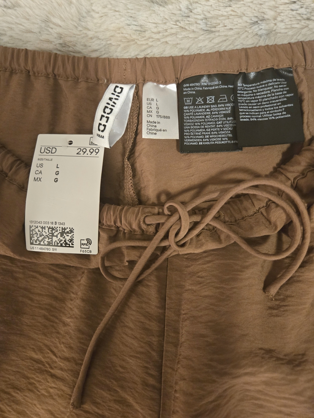 Divided Brown Lace Trimmed Wide-Leg Drawstring Pants - Picture 6 of 10